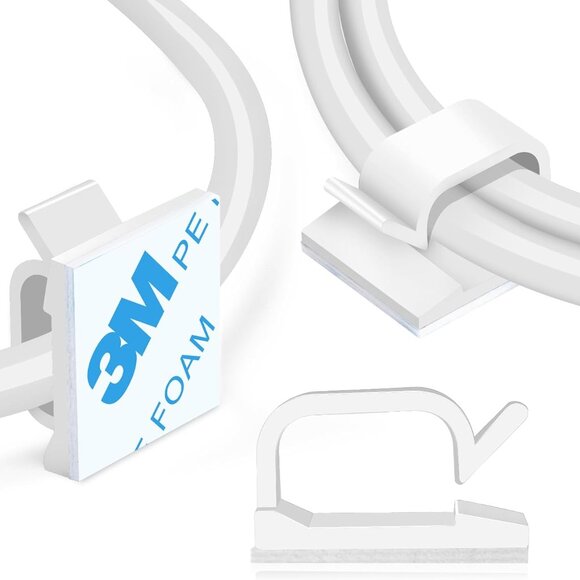 5/8” Adhesive Cord Clips White 60pcs, Cable Management Staples for Under Desk, C - Picture 1 of 7